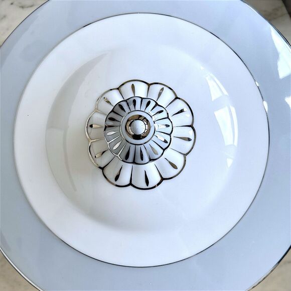 Seyei Fine China Nagoya Japan 398 China Casserole Dish Gray Platinum Silver - Picture 5 of 11